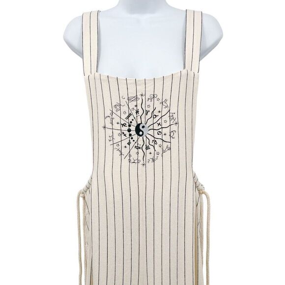 DANNIJO Wide Leg Embroidered Yin Yang Zodiac Cropped Cotton Overalls Jumpsuit - Picture 5 of 14